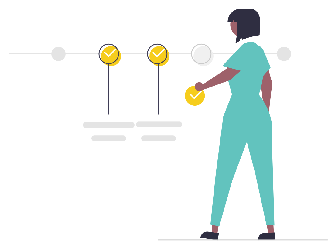 Grafik: Eine Frau hakt Punkte ab. Symbol für Schritt Nr. 4: Standardisieren