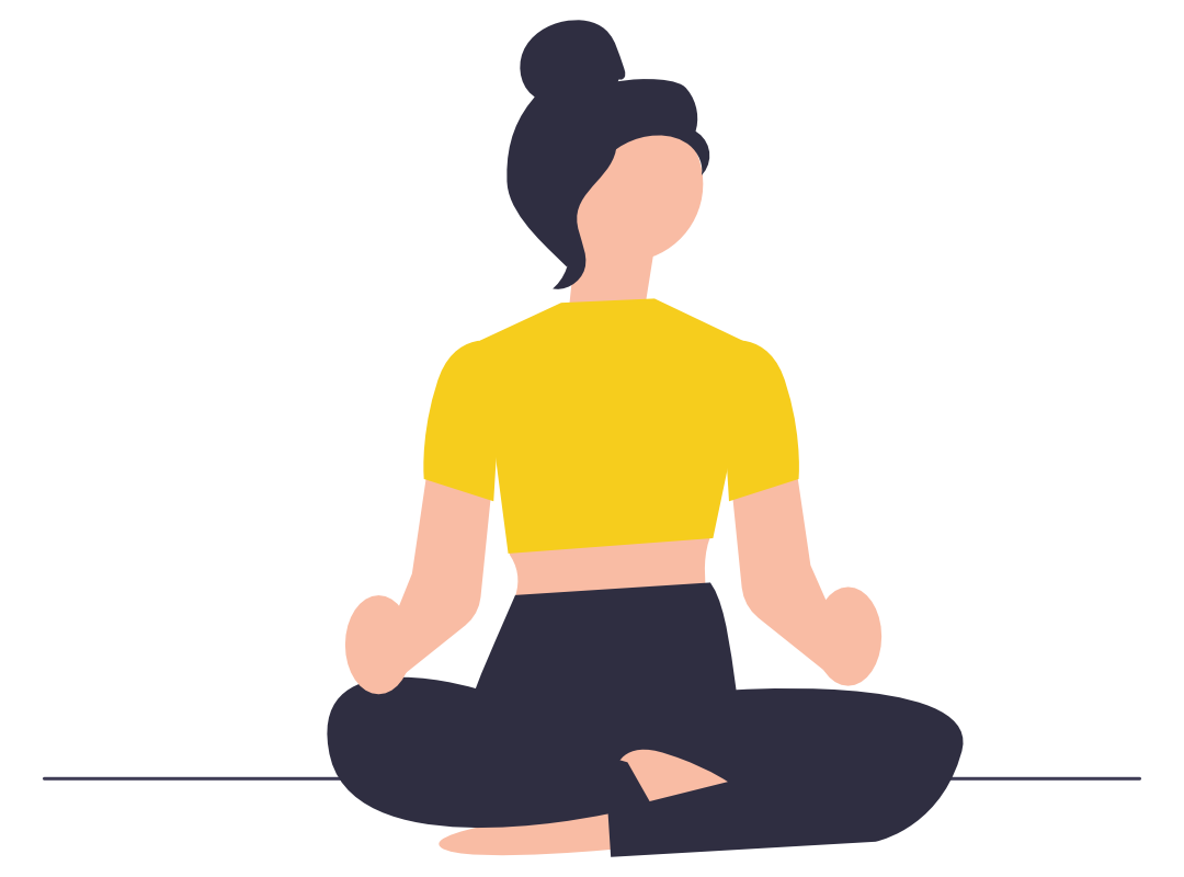 Grafik einer Frau in der Yoga-Position Schneidersitz - Symbol für Schritt Nr. 5: Selbstdisziplin