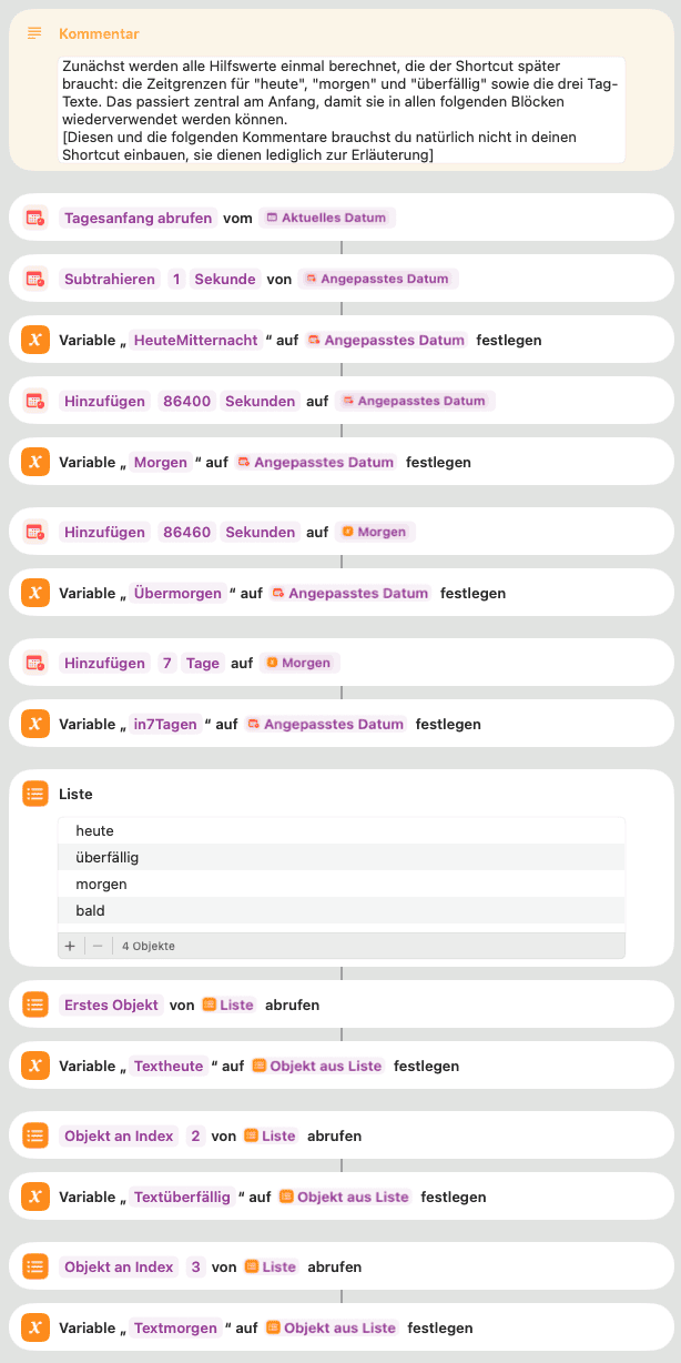 Settings für Shortcut #heute Teil 1