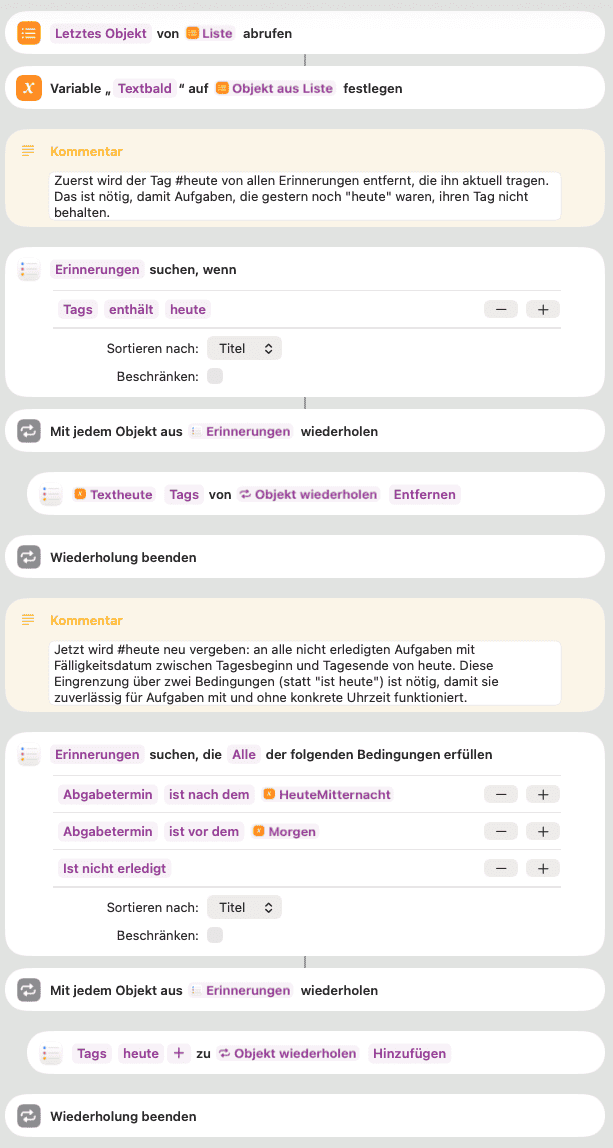 Settings für Shortcut #heute Teil 2