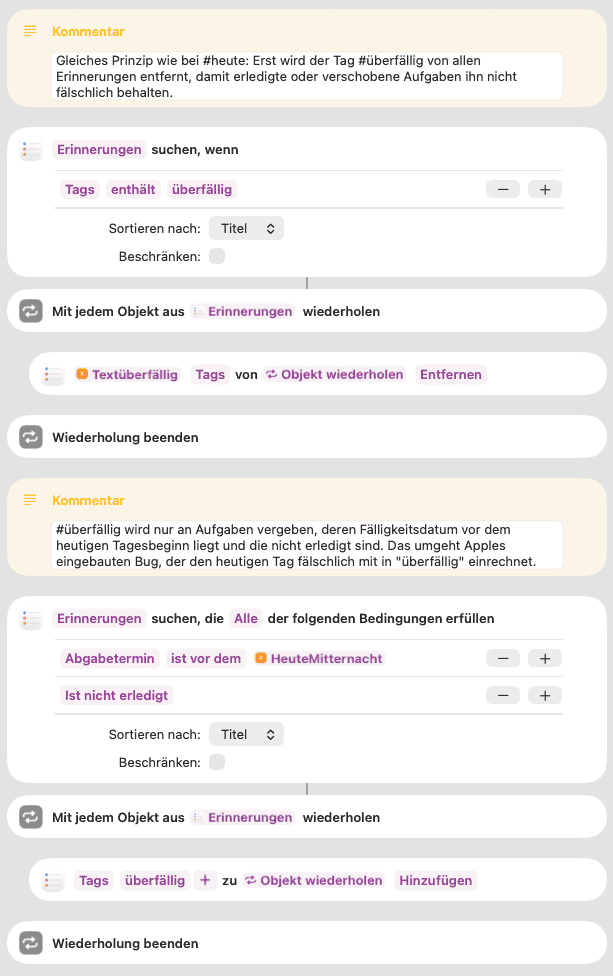 Settings für Shortcut #heute Teil 3