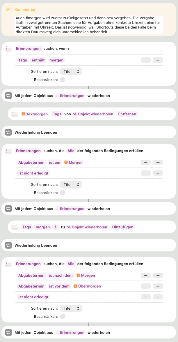 Settings für Shortcut #heute Teil 4