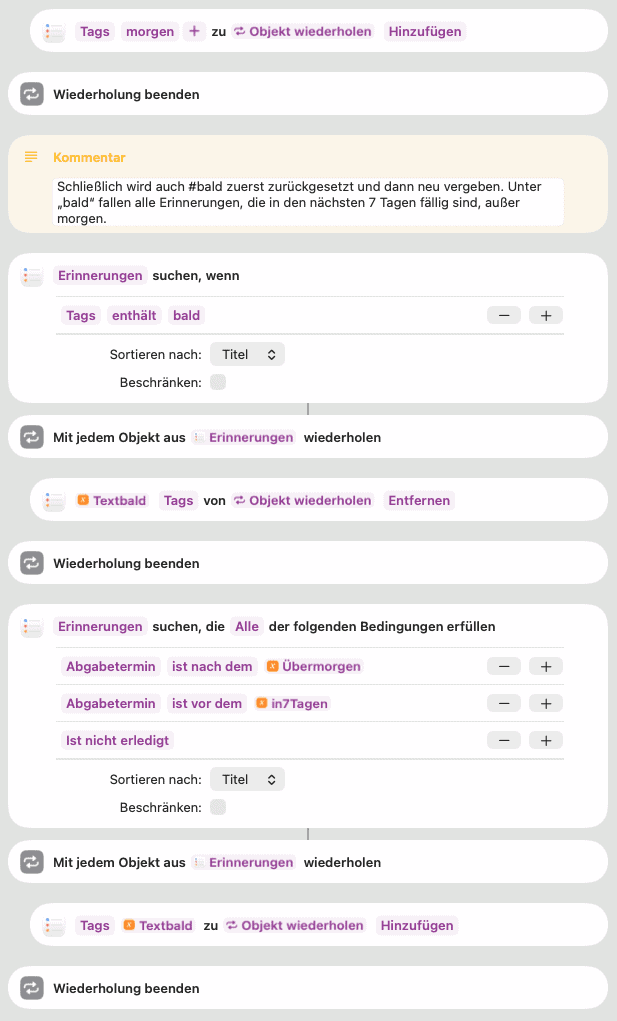 Settings für Shortcut #heute Teil 5